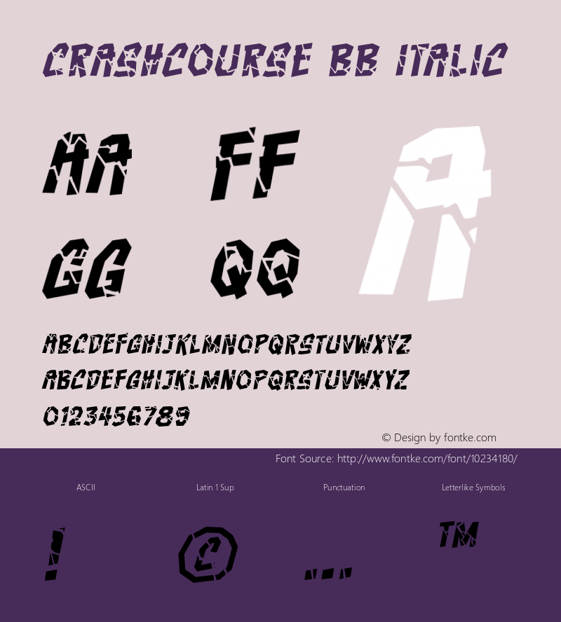 Crashcourse BB Italic Version 1.000 Font Sample