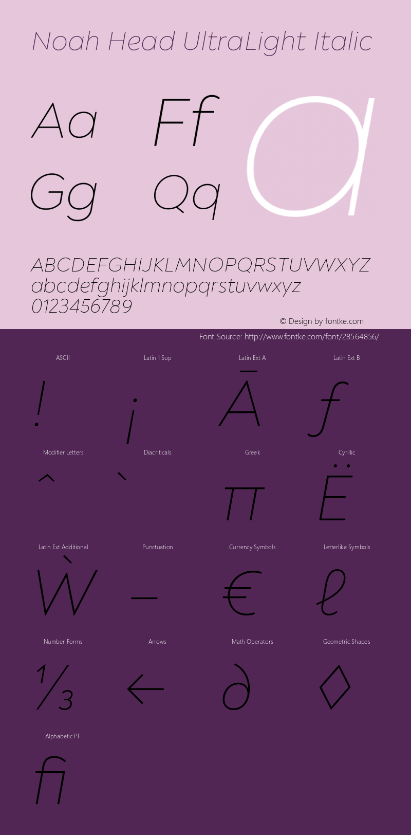 Noah Head UltraLight Italic Version 1.000;PS 001.000;hotconv 1.0.88;makeotf.lib2.5.64775 Font Sample