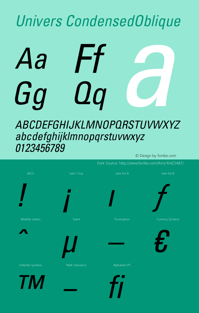 Univers CondensedOblique Version 001.003 Font Sample