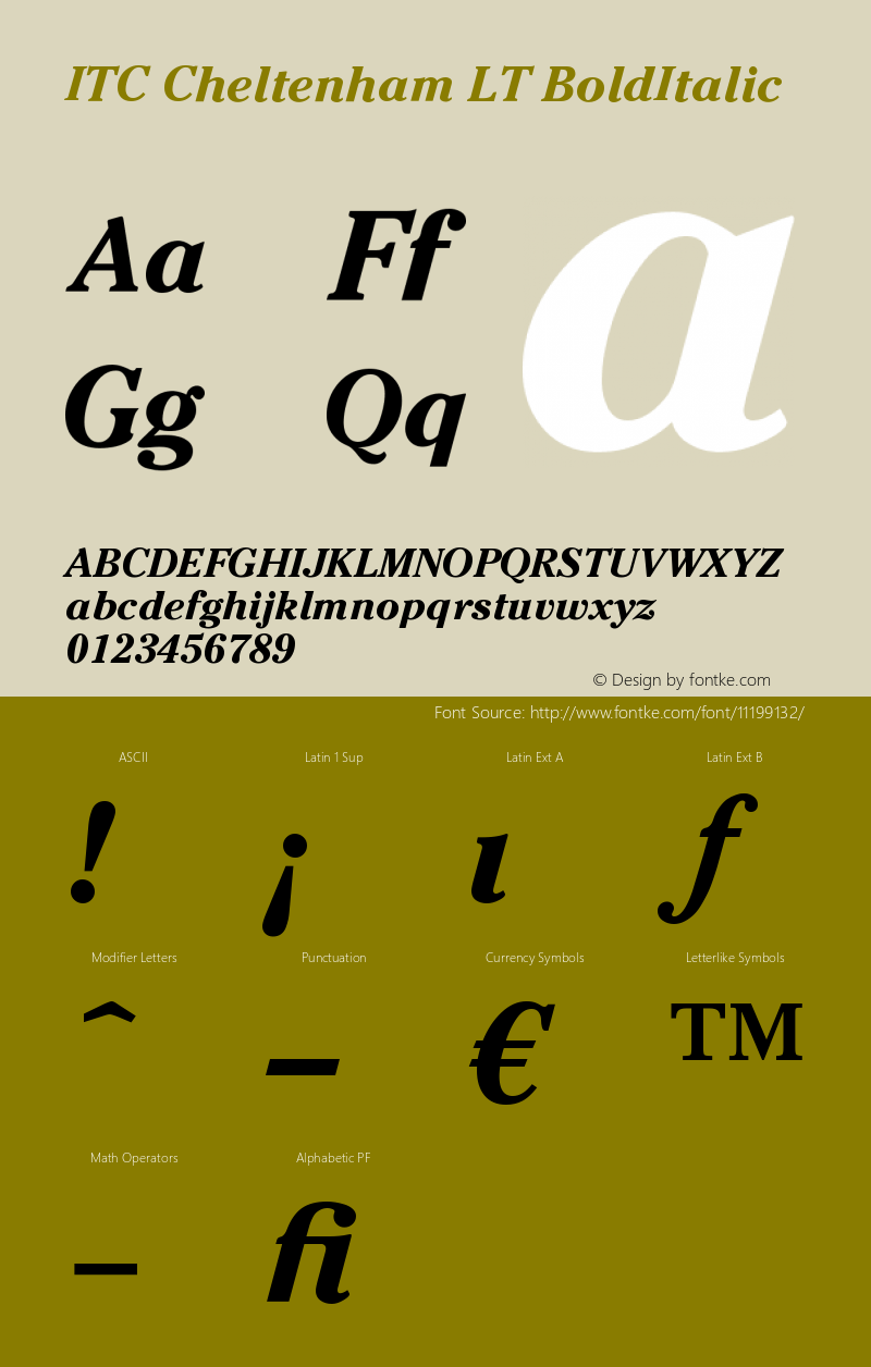 ITC Cheltenham LT BoldItalic Version 006.000 Font Sample