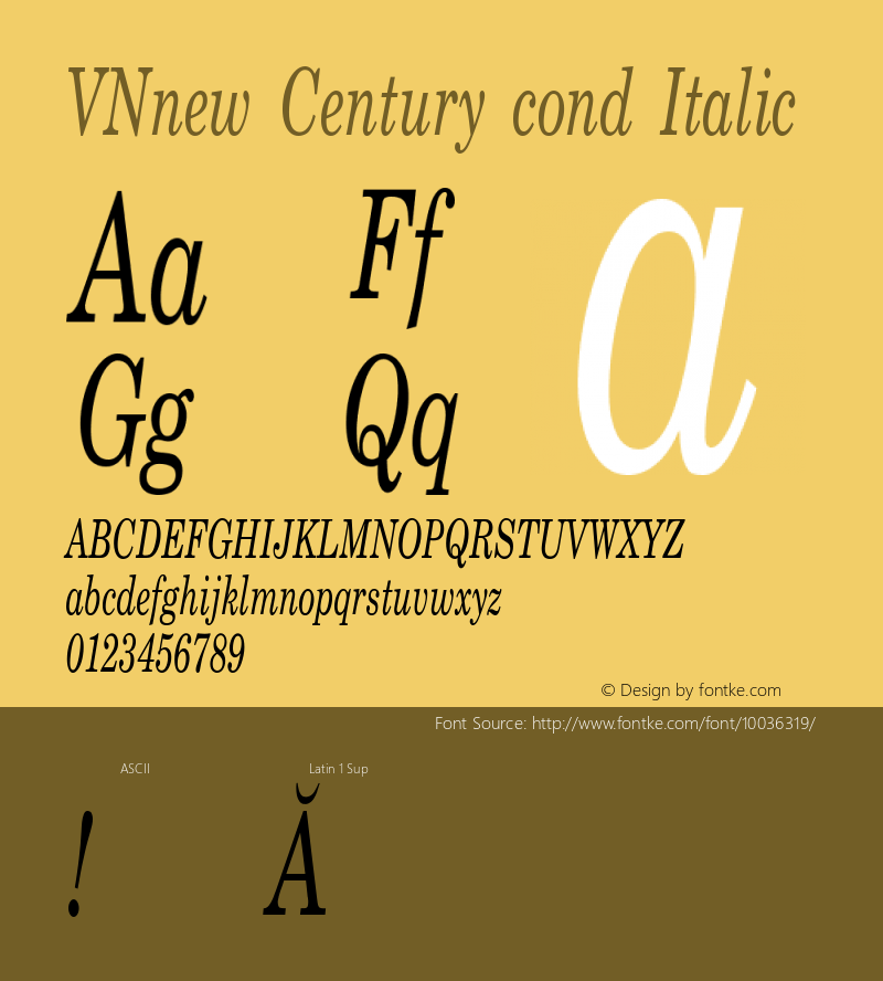 VNnew Century cond Italic Unknown Font Sample