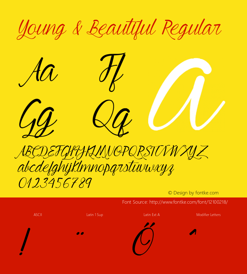 Young & Beautiful Regular Version 001.000 Font Sample