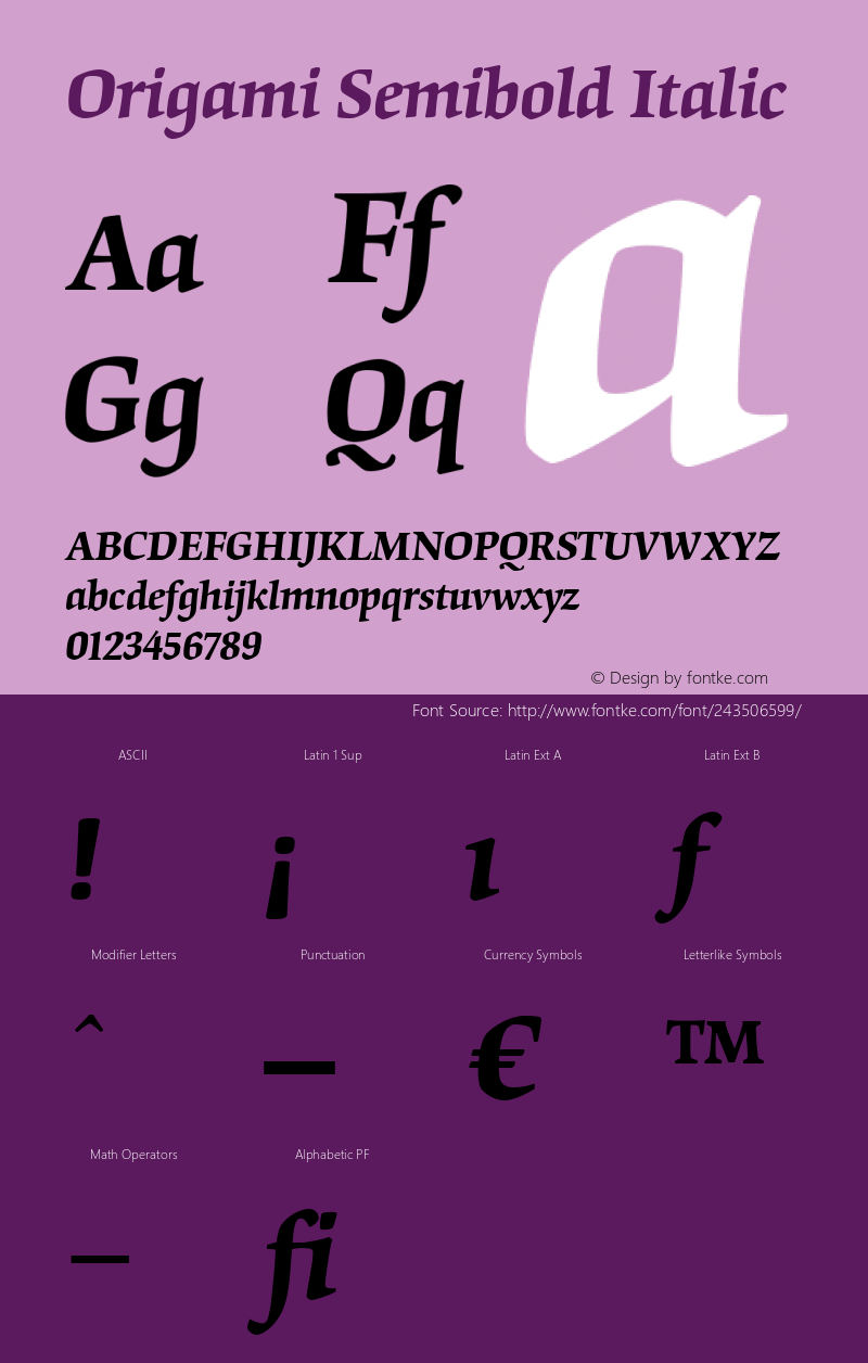 Origami Semi Bold Italic Version 2.00; 2006图片样张