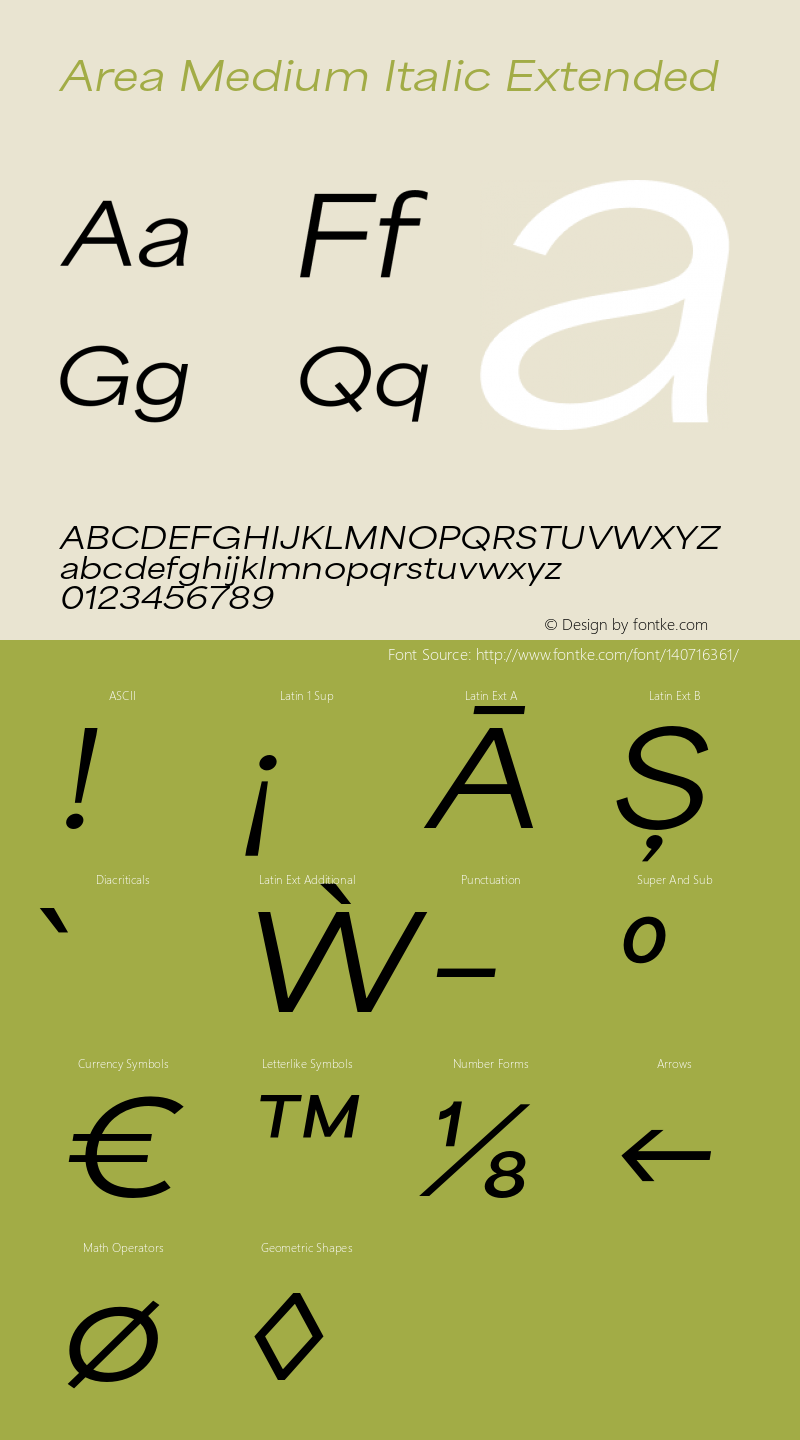 Area Medium Italic Extended Version 1.000;hotconv 1.0.109;makeotfexe 2.5.65596 Font Sample