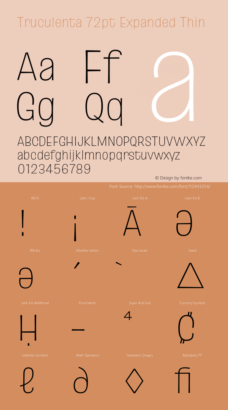 Truculenta 72pt Expanded Thin Version 1.002 Font Sample