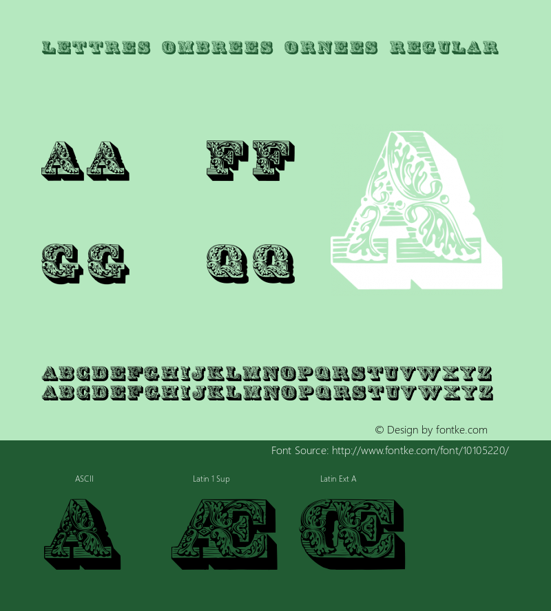Lettres ombrees ornees Regular Version 1.0; 2002; initial release Font Sample