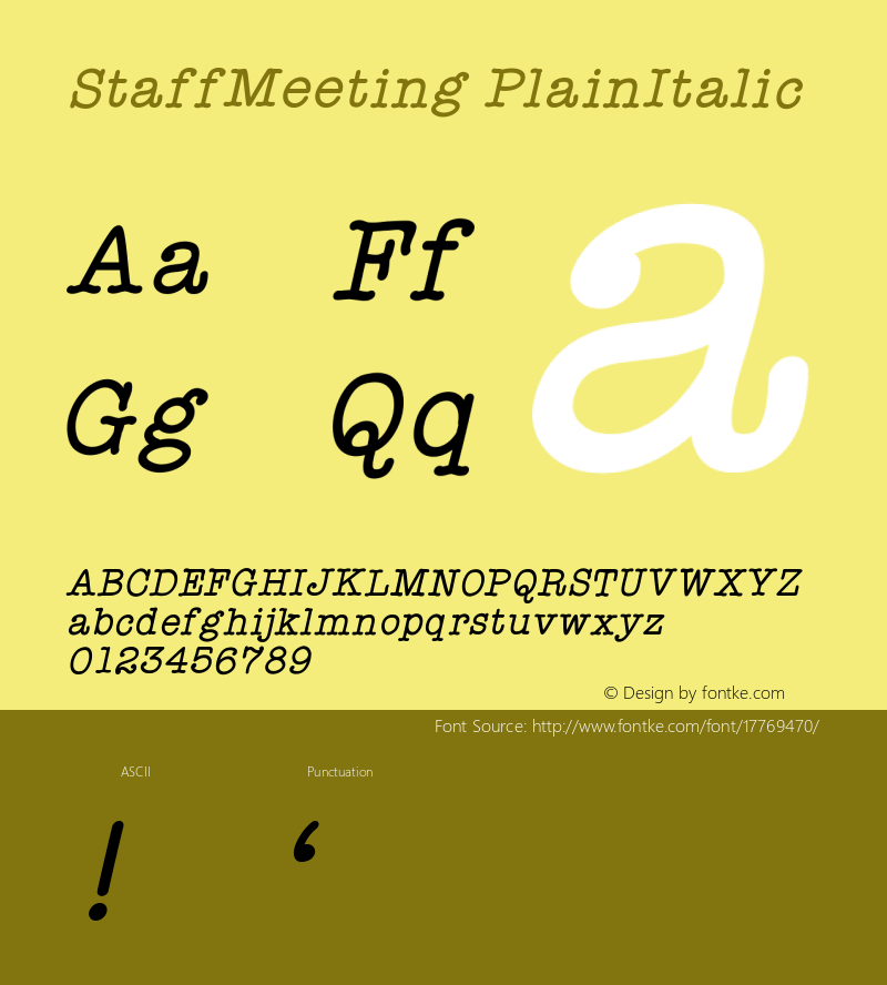 StaffMeeting PlainItalic Version 001.000 Font Sample