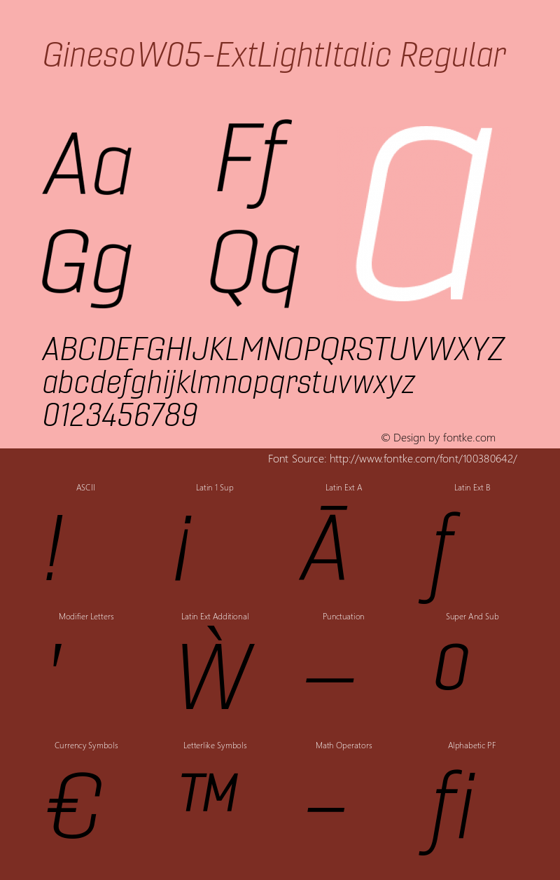 Gineso W05 Ext Light Italic Version 1.001 Font Sample