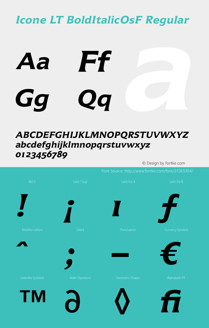 Icone LT Bold Italic OsF Version 1.03 Font Sample
