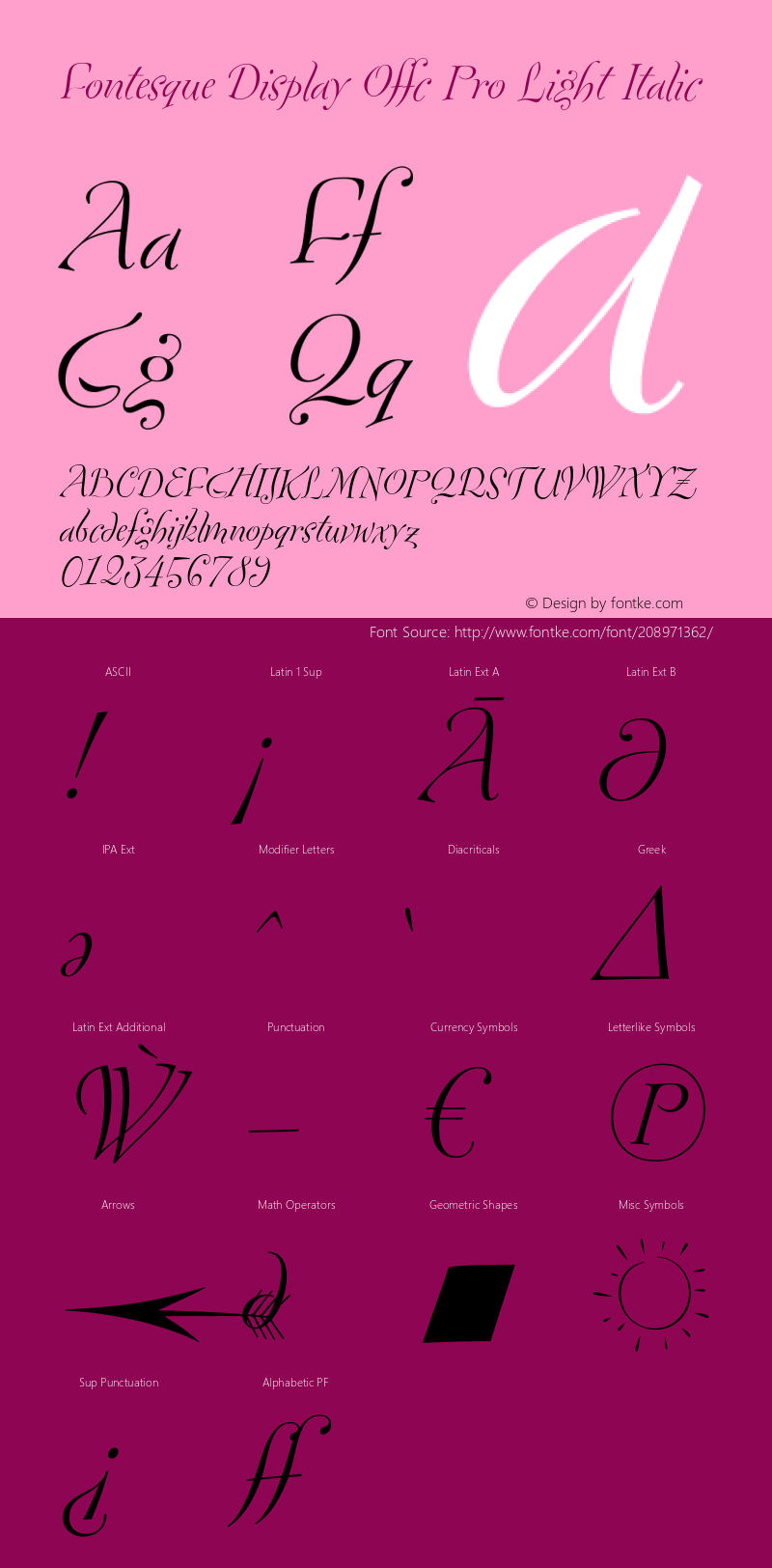 Fontesque Display Offc Pro Light Italic Version 7.504; 2010; Build 1020图片样张