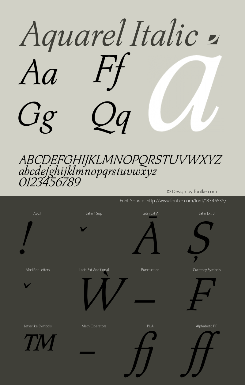 Aquarel Italic ☞ Version 1.0 Font Sample