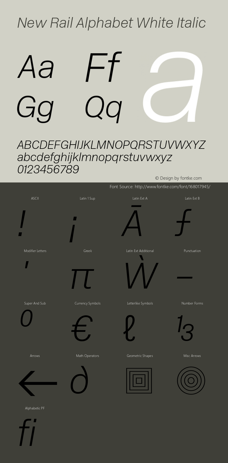 New Rail Alphabet White Italic Version 1.001 | web-TT图片样张