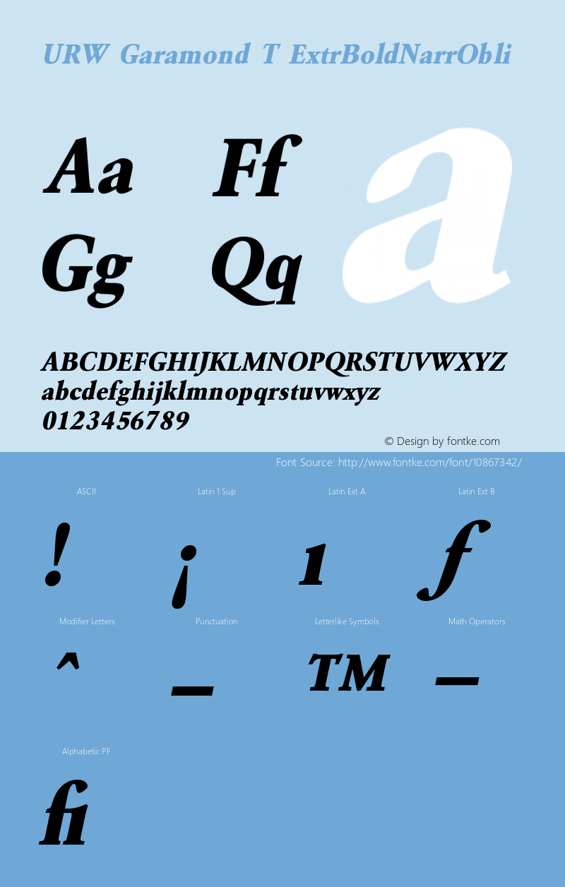 URW Garamond T ExtrBoldNarrObli Version 001.005 Font Sample