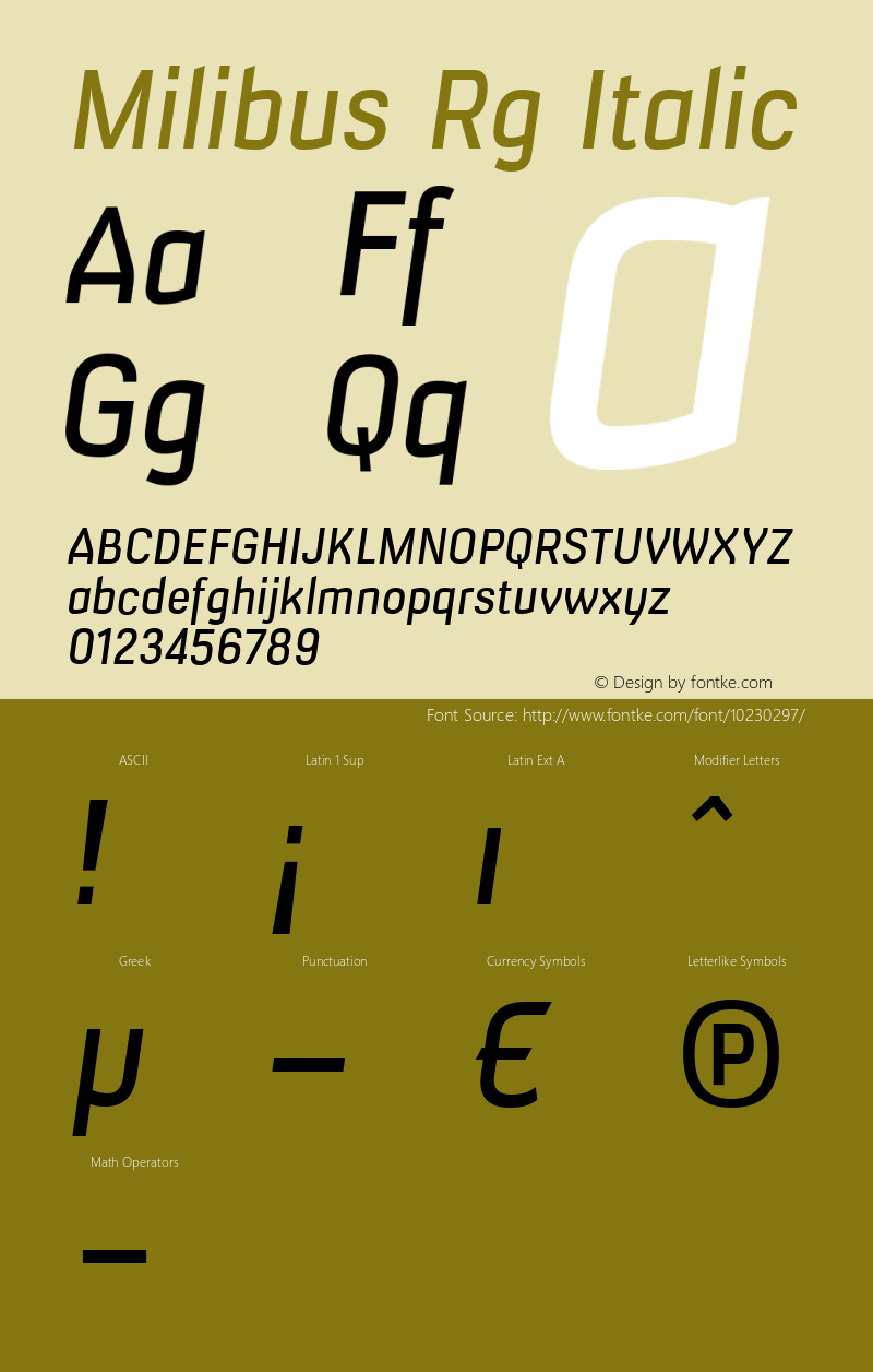 Milibus Rg Italic Version 001.000 Font Sample