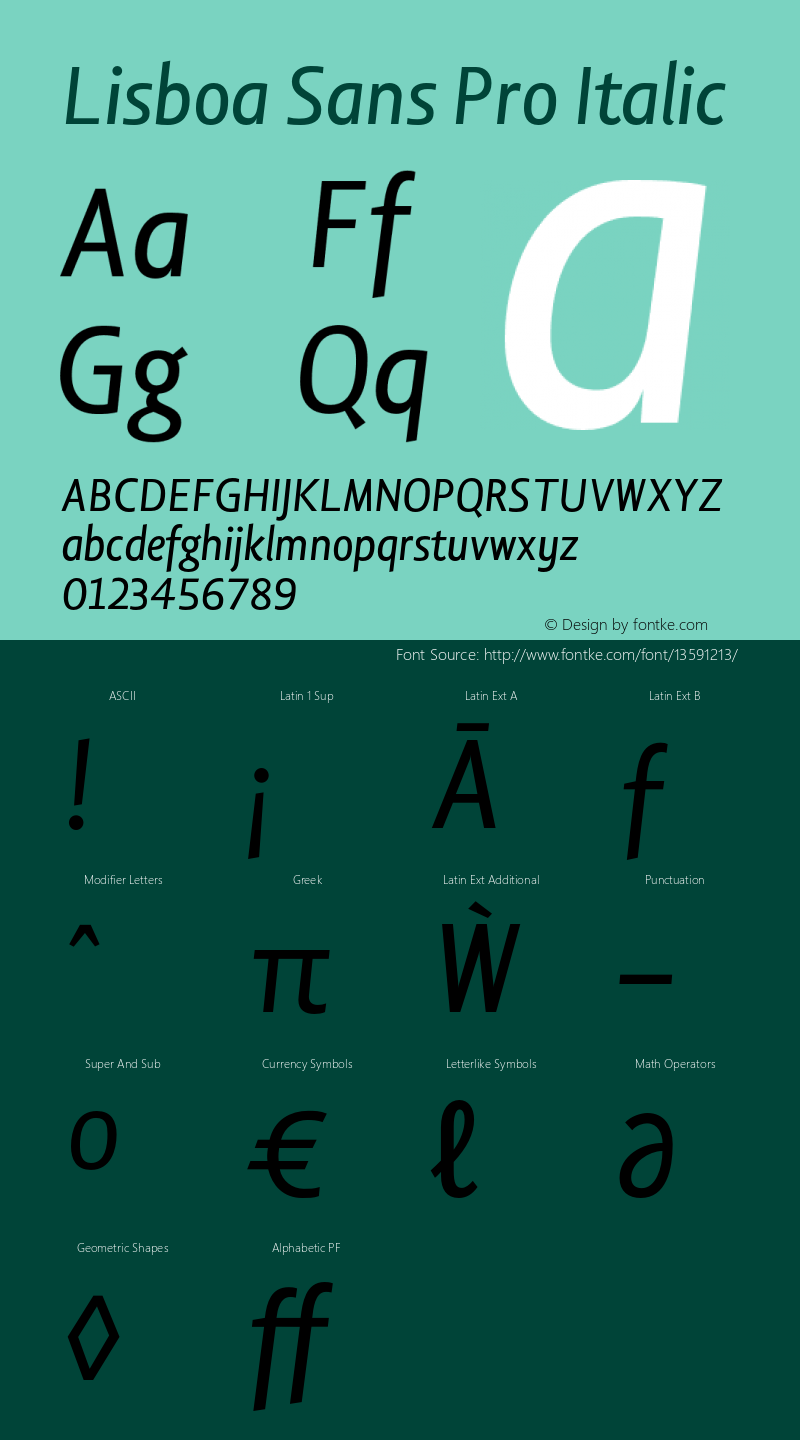 Lisboa Sans Pro Italic Version 1.001 Font Sample