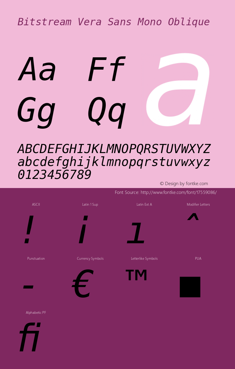 Bitstream Vera Sans Mono Oblique Release 1.10 Font Sample