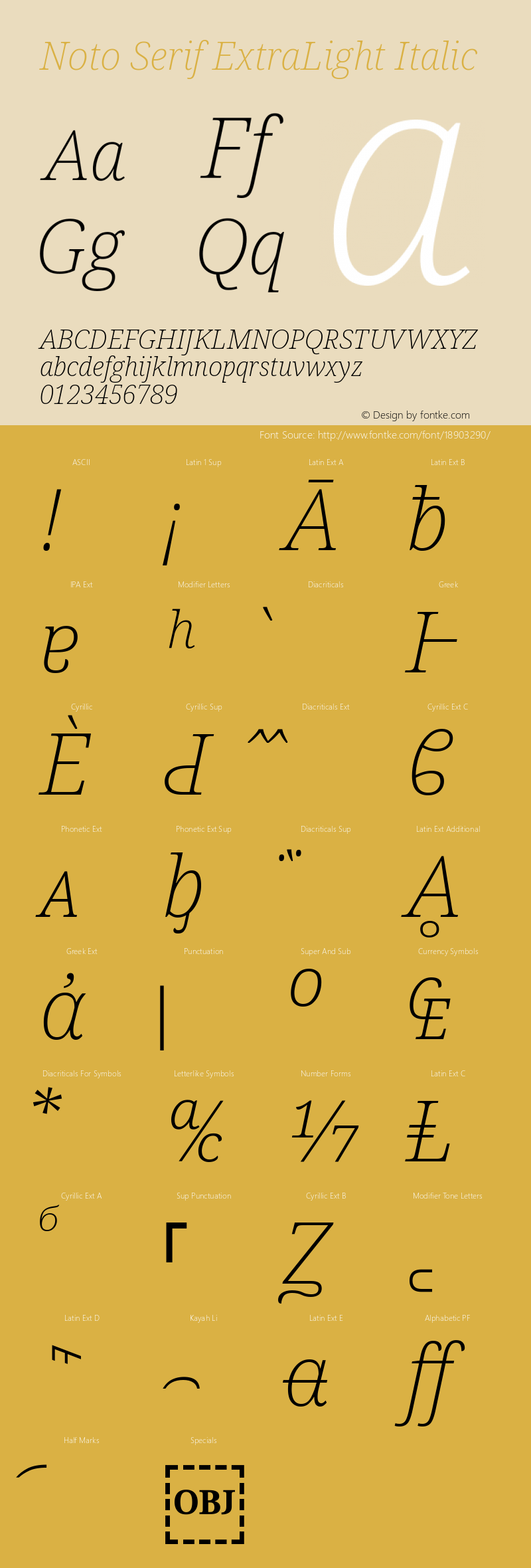 Noto Serif ExtraLight Italic Version 1.902 Font Sample