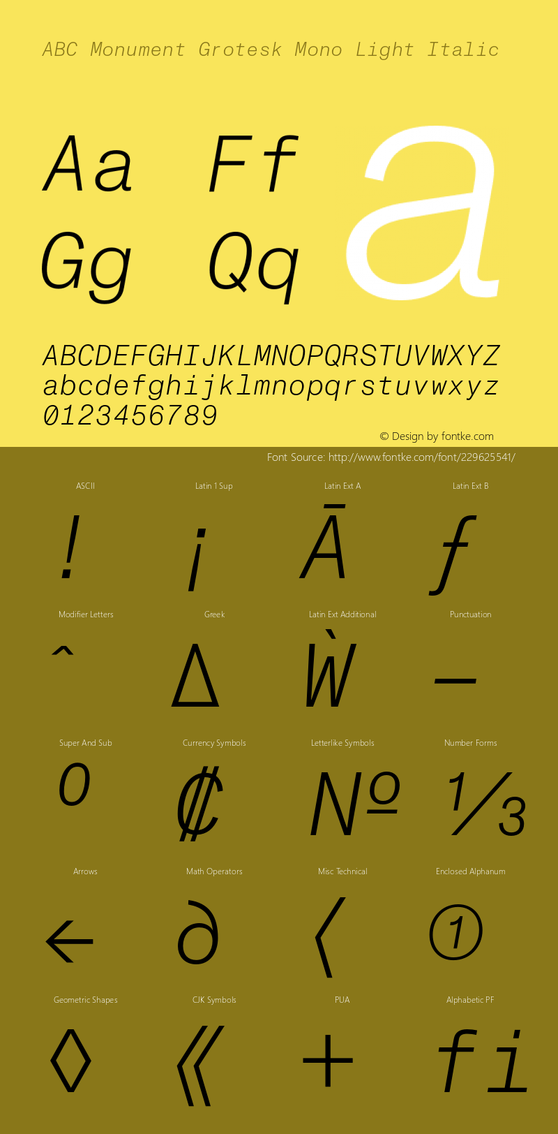 ABCMonumentGroteskMono-LightItalic Version 2.001图片样张