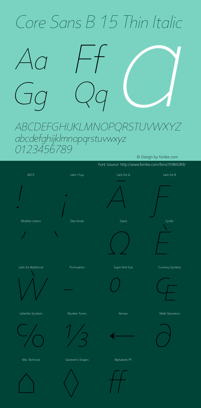 Core Sans B 15 Thin Italic Version 1.000 Font Sample