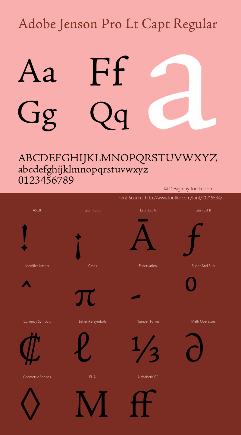 Adobe Jenson Pro Lt Capt Regular Version 2.025;PS 2.000;hotconv 1.0.51;makeotf.lib2.0.18671 Font Sample