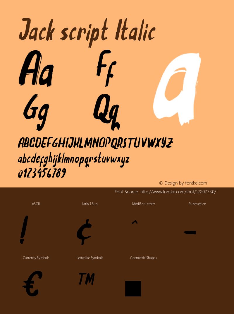 Jack script Italic Version 1.000 Font Sample