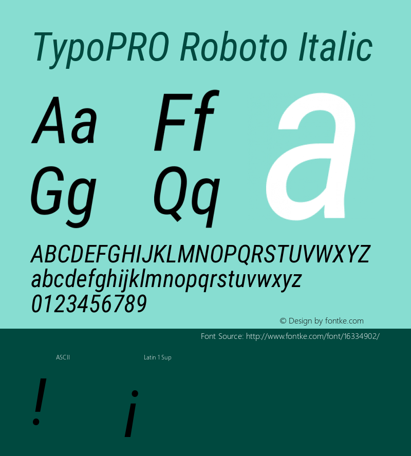 TypoPRO Roboto Italic Version 2.001047; 2015 Font Sample