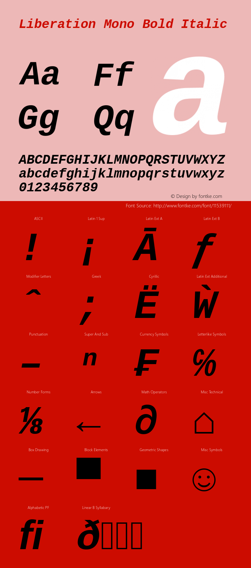 Liberation Mono Bold Italic Version 1.02 Font Sample