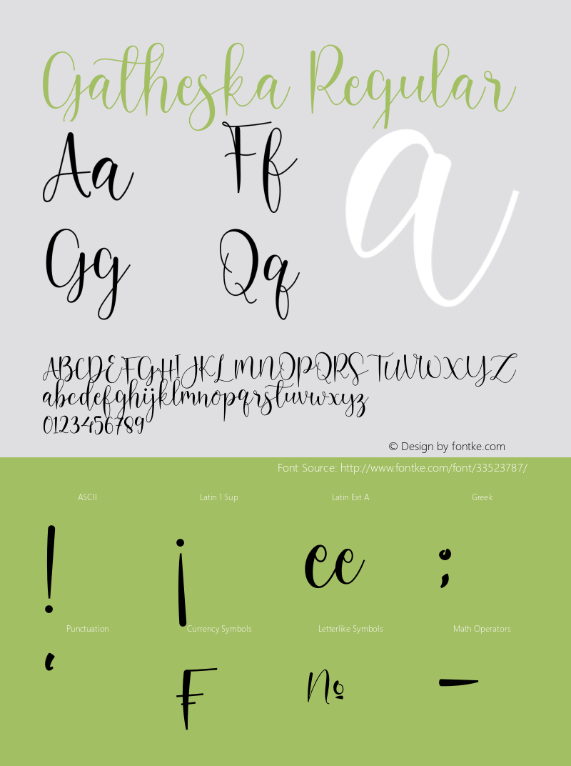 Gatheska Version 1.00;May 11, 2019;FontCreator 11.5.0.2430 64-bit Font Sample