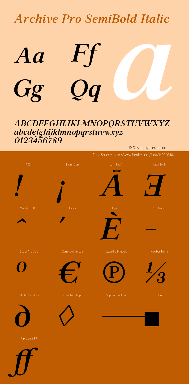 Archive Pro SemiBold Italic Version 1.000 Font Sample