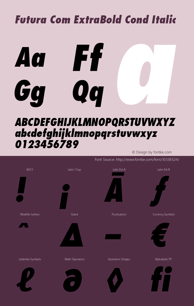 Futura Com ExtraBold Cond Italic Version 1.21 Font Sample