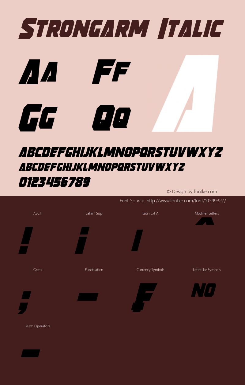 Strongarm Italic Version 1.00 October 7, 2014, initial release Font Sample