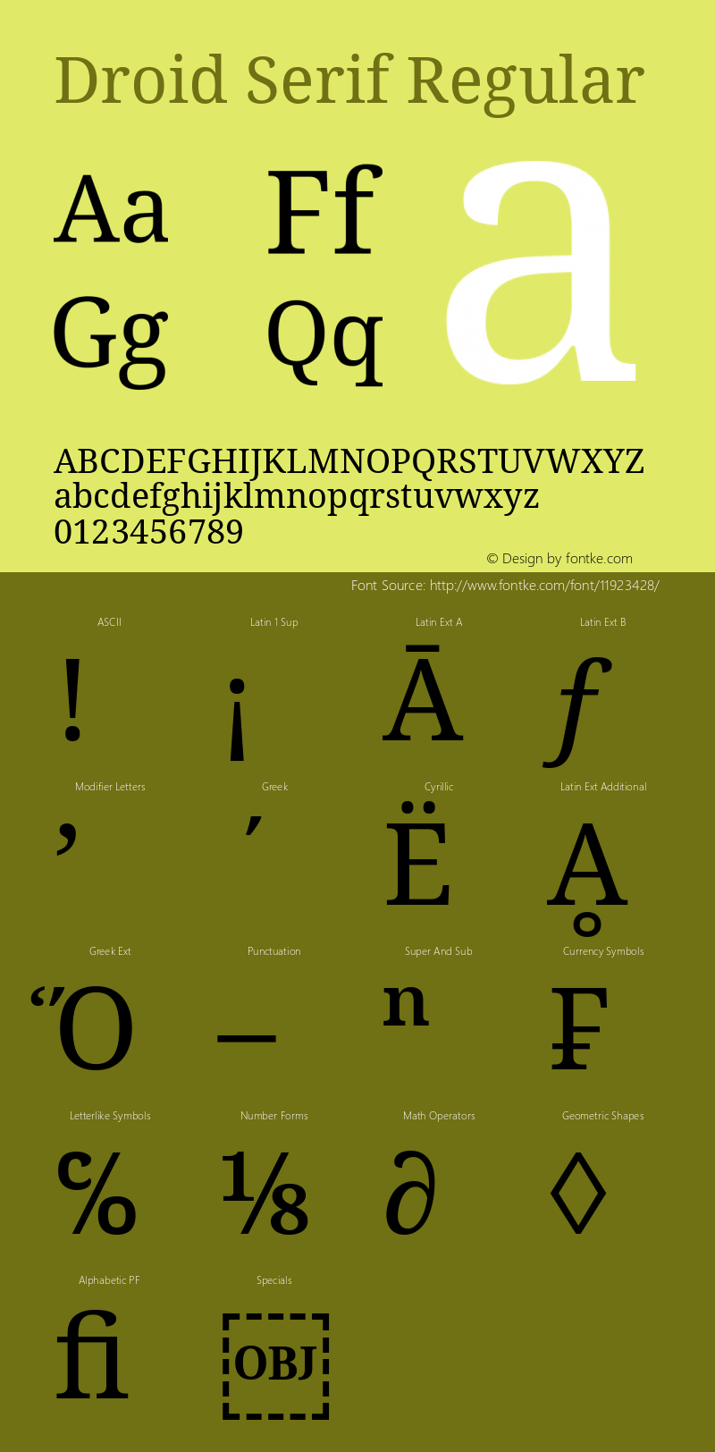 Droid Serif Regular Version 1.00 build 107 Font Sample