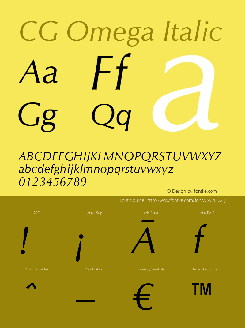 CG Omega Italic Version 2.02 Font Sample