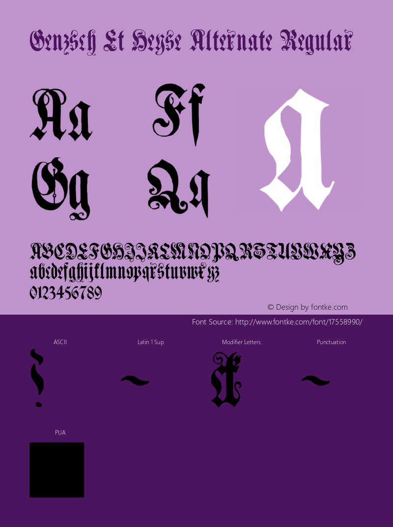 Genzsch Et Heyse Alternate Regular Version 1.0; 2002; initial release Font Sample