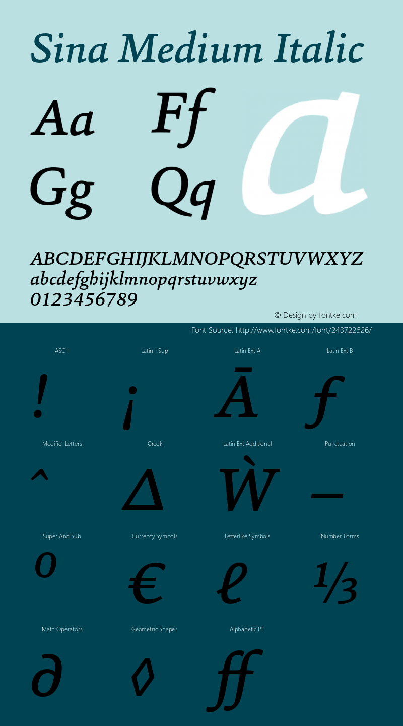 Sina Medium Italic Version 1.000 (2013-06-16) | FøM Fix图片样张