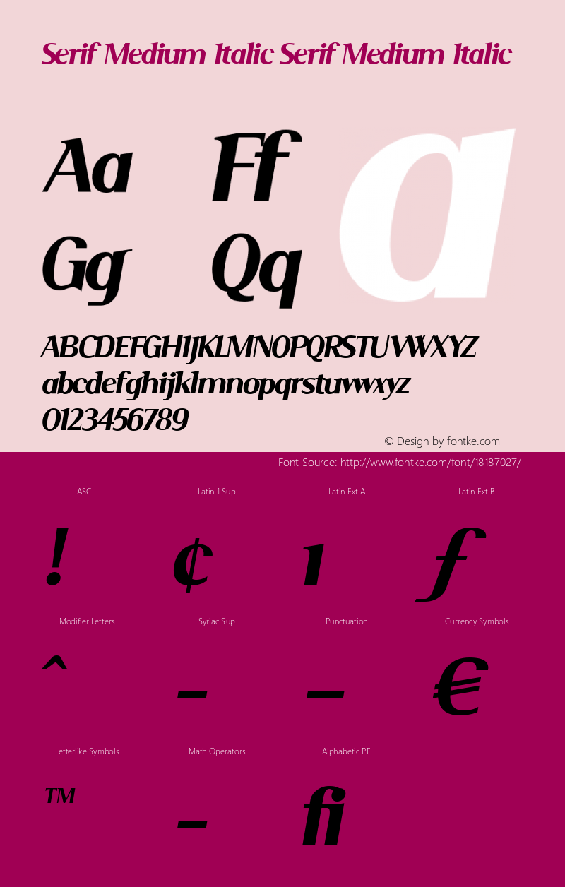 Serif Medium Italic Serif Medium Italic Macromedia Fontographer 4.1.3 15.02.02 Font Sample