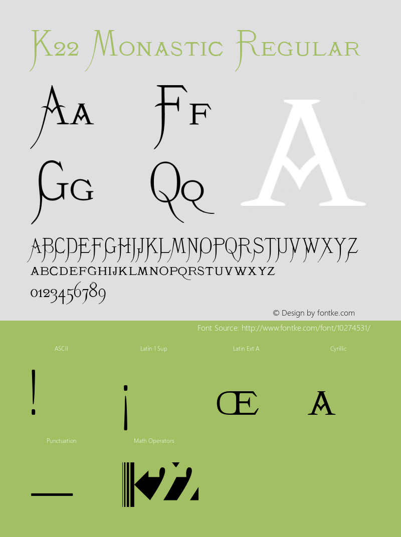 K22 Monastic Regular 1.0 Font Sample