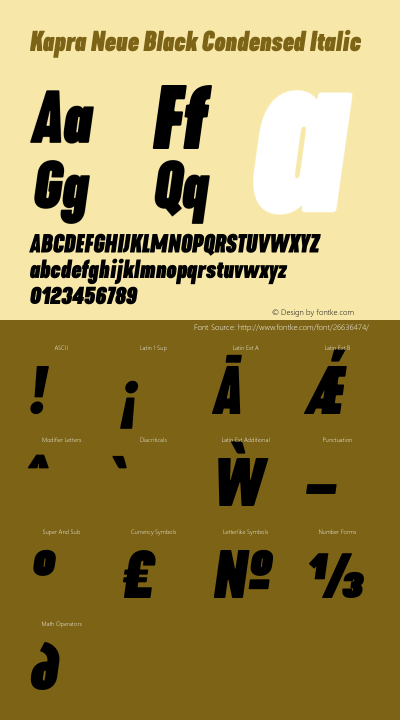 Kapra Neue Black Condensed Italic Version 1.000;PS 001.000;hotconv 1.0.88;makeotf.lib2.5.64775 Font Sample