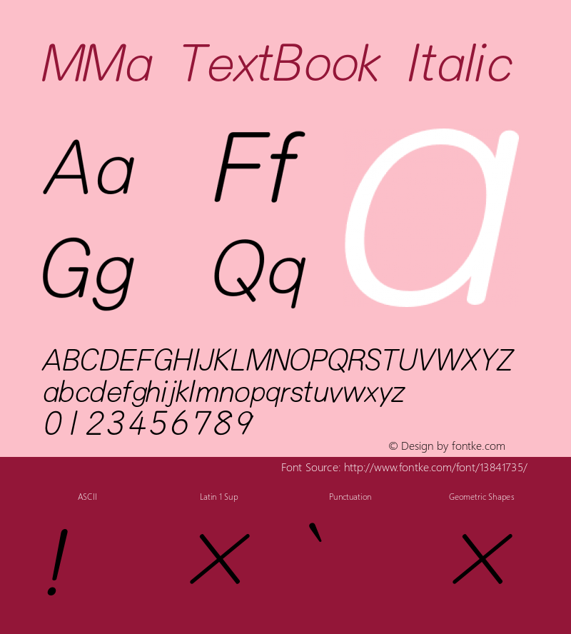 MMa TextBook Italic Version 3.100;PS 001.000;hotconv 1.0.38;makeotf.lib1.6.5960 Font Sample