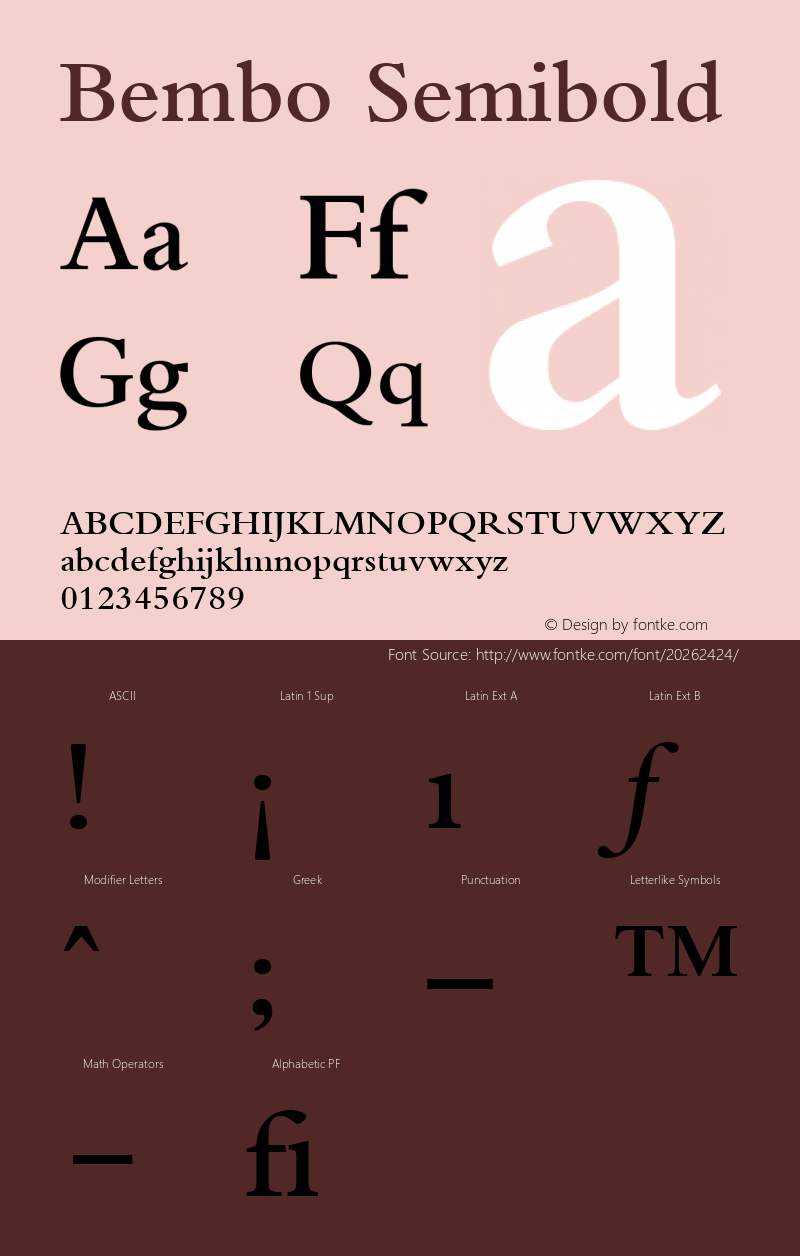 Bembo Semibold Version 001.000 Font Sample