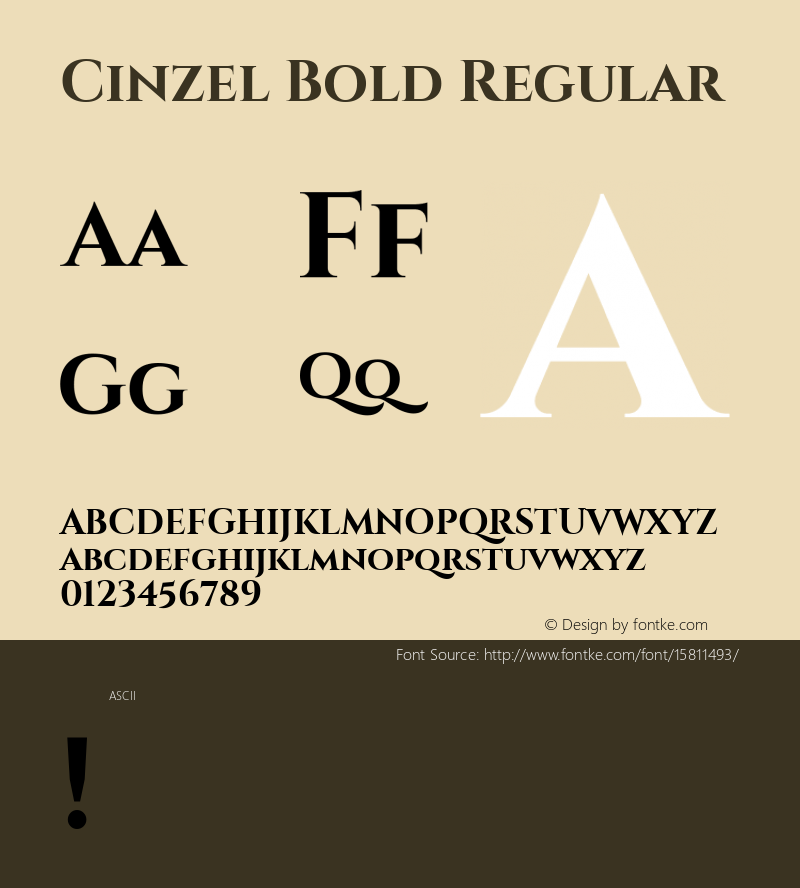 Cinzel Bold Regular Version 1.001;PS 001.001;hotconv 1.0.56;makeotf.lib2.0.21325; ttfautohint (v1.4.1) Font Sample