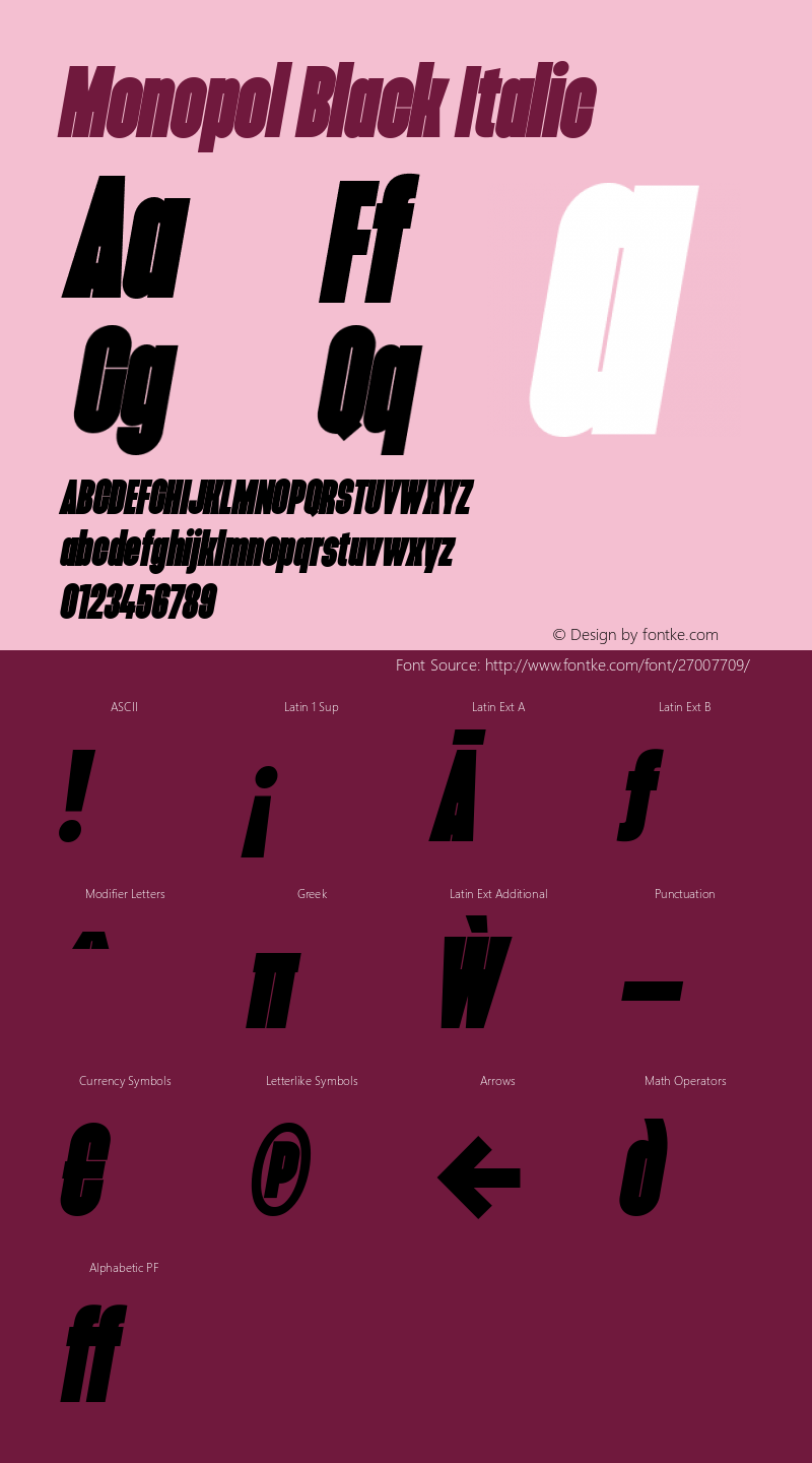 Monopol Black Italic Version 2.000 Font Sample