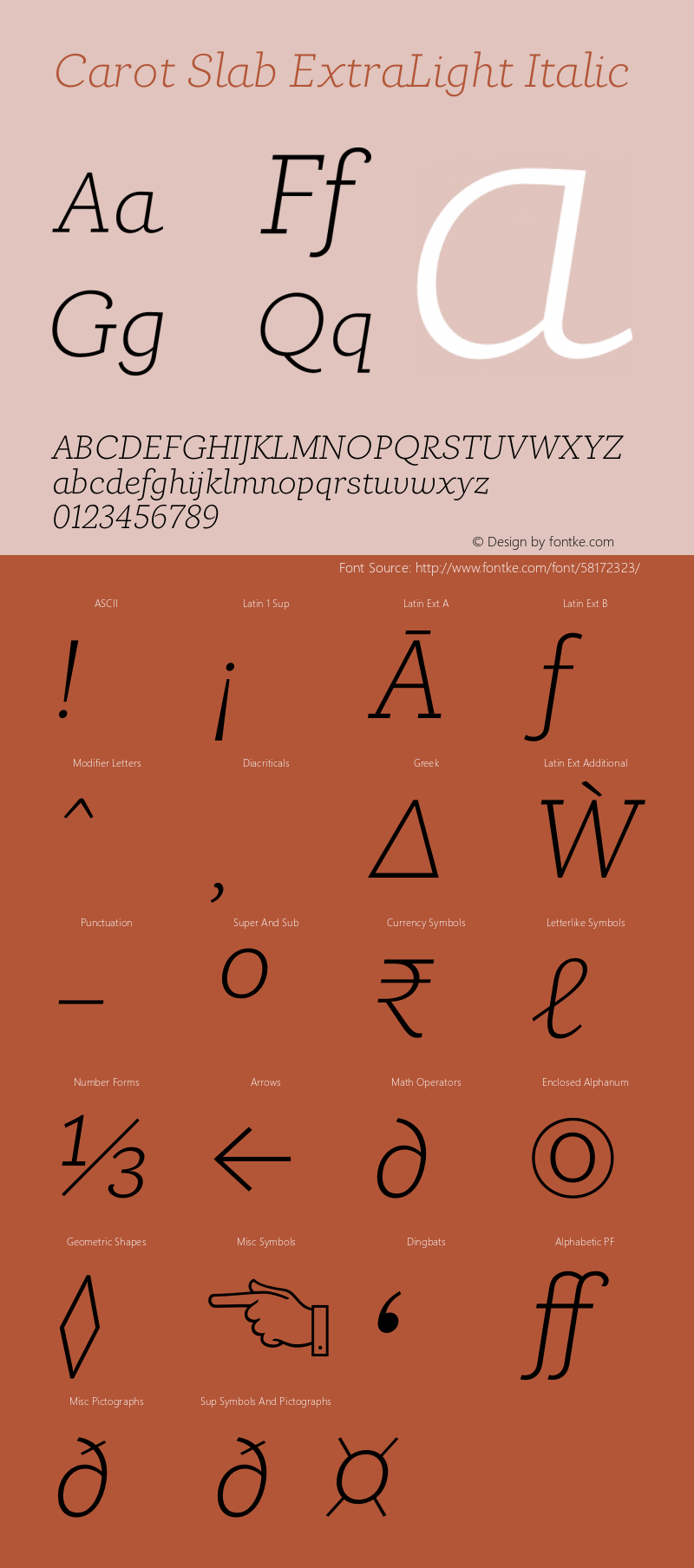 Carot Slab ExtraLight Italic Version 1.000 Font Sample