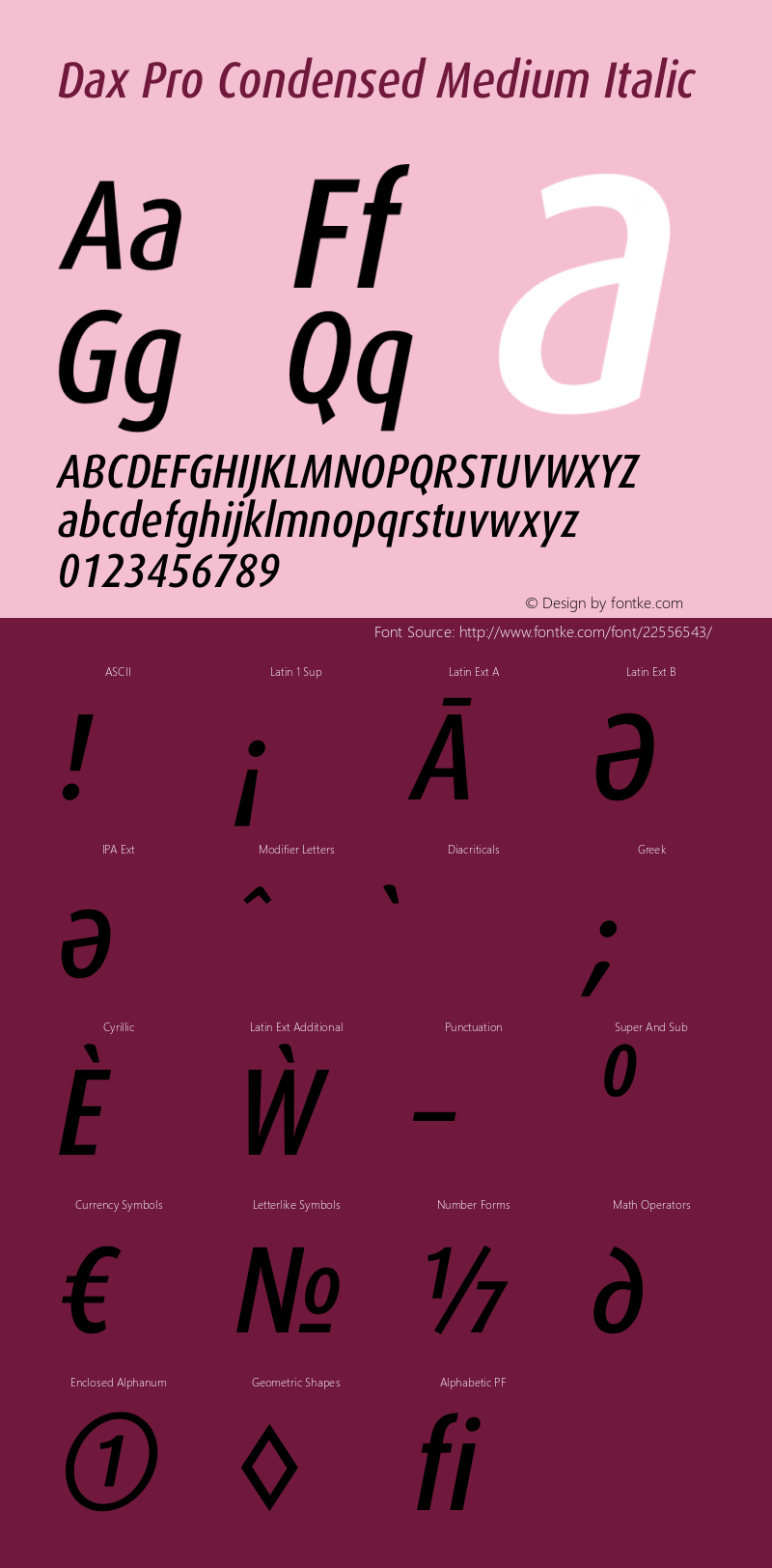 Dax Pro Cond Medium Italic Version 7.504 Font Sample