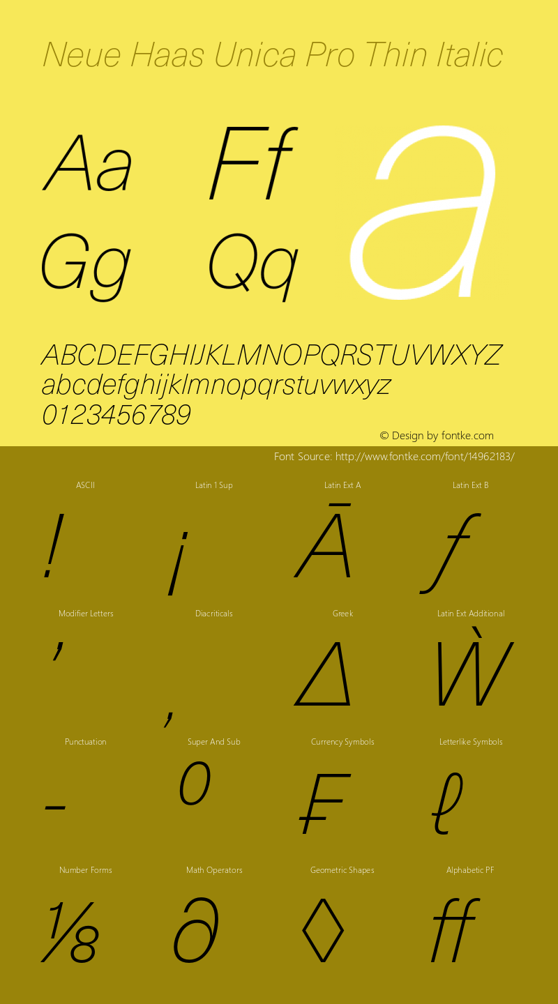 Neue Haas Unica Pro Thin Italic Version 1.00 Font Sample