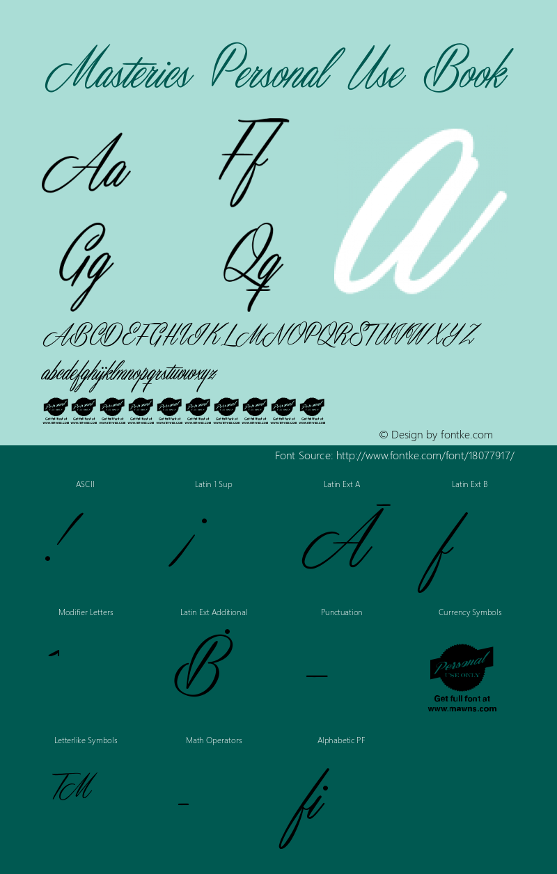 Masterics Personal Use Book Version 1.000 Font Sample