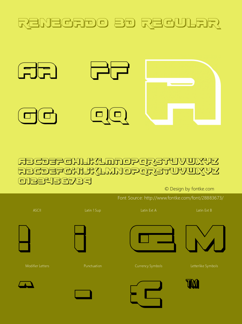 Renegado 3D Version 2.0; 2019 Font Sample