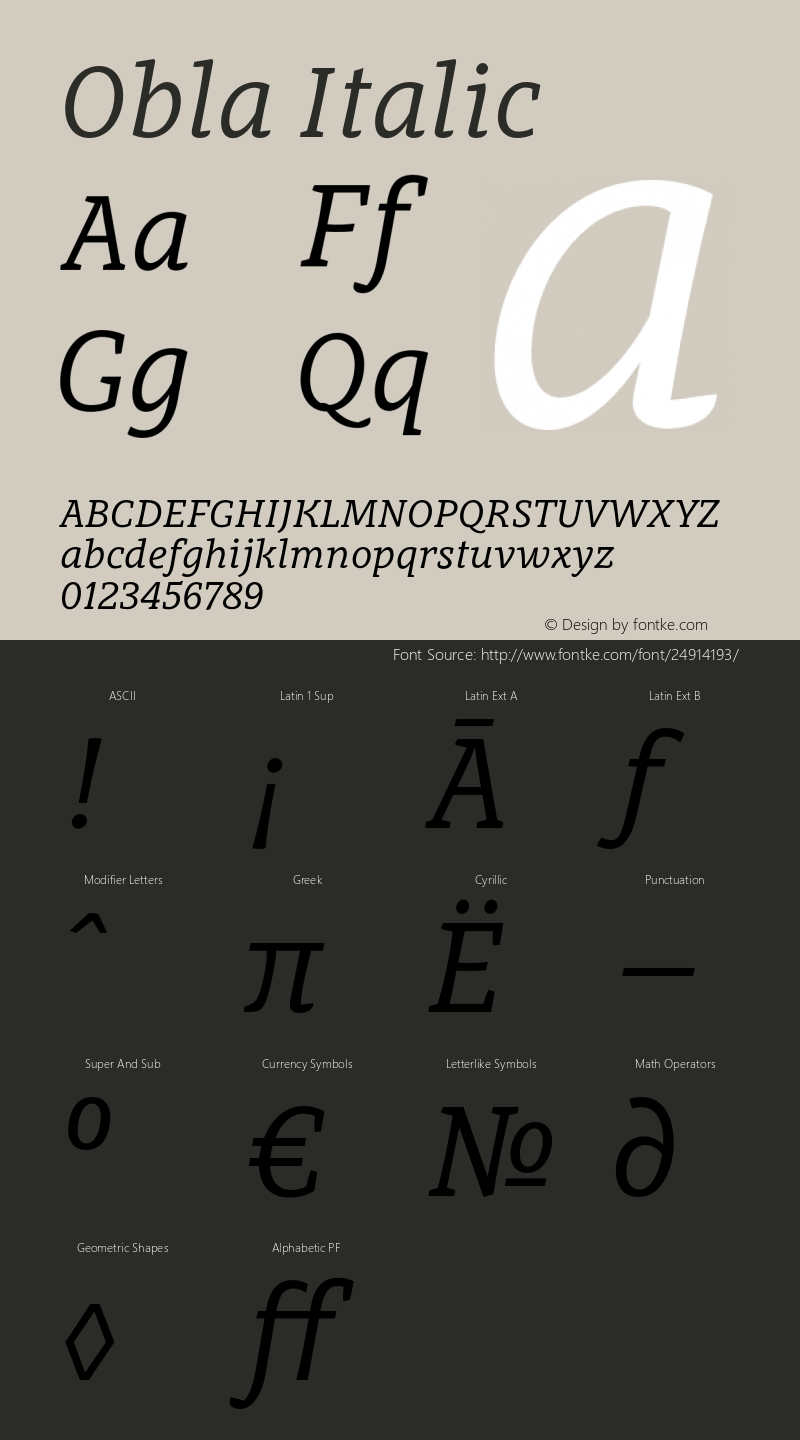 Obla-Italic Version 1.000 2016 initial release Font Sample