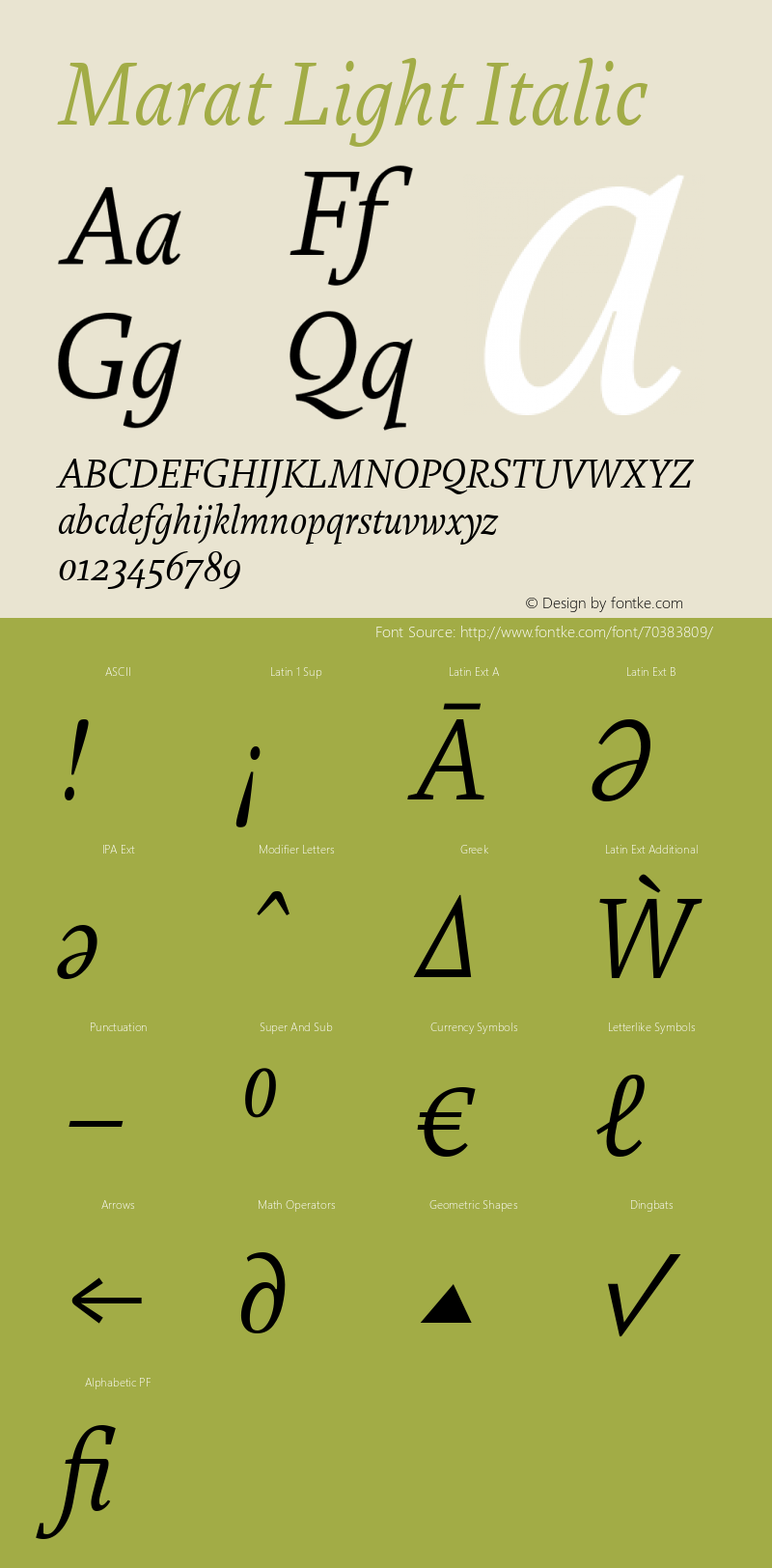 Marat Light Italic Version 2.002 Font Sample