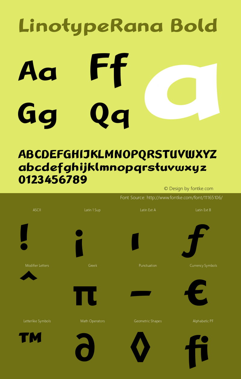 LinotypeRana Bold Version 005.000 Font Sample